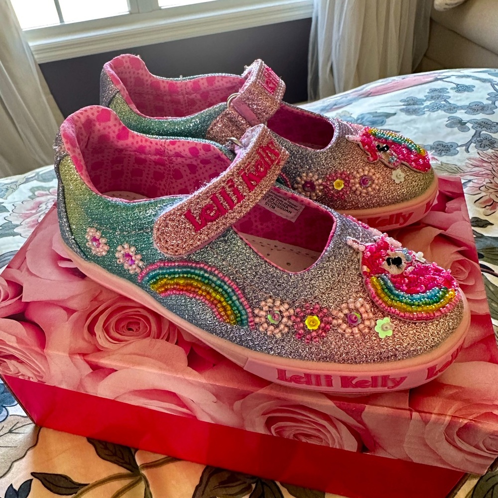Lelli Kelly Rainbow Glitter Unicorn Beaded Shoes
